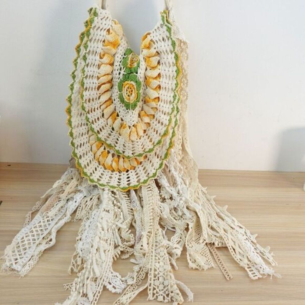 Y2K Fairy Core Boho Whimsy Bag Crochet Gypsy Slouch Crochet Fringe Festival $160